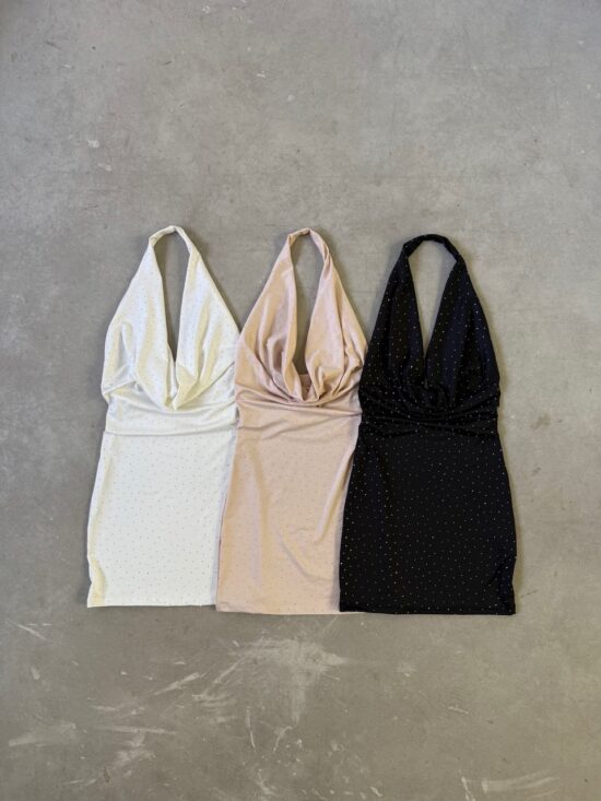 Vestido Halter Buche Hotfix Microfibra