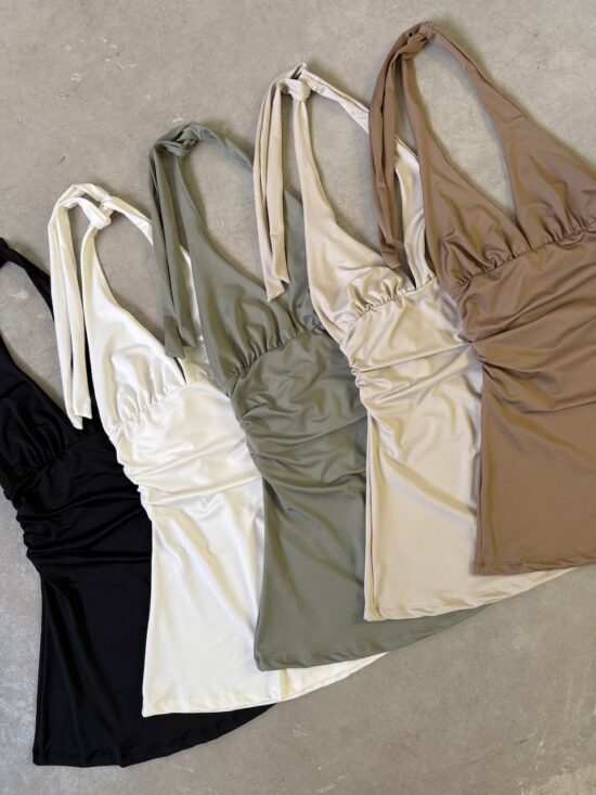 Vestido Halter Con Frunce Tiras Para Atar Microfibra