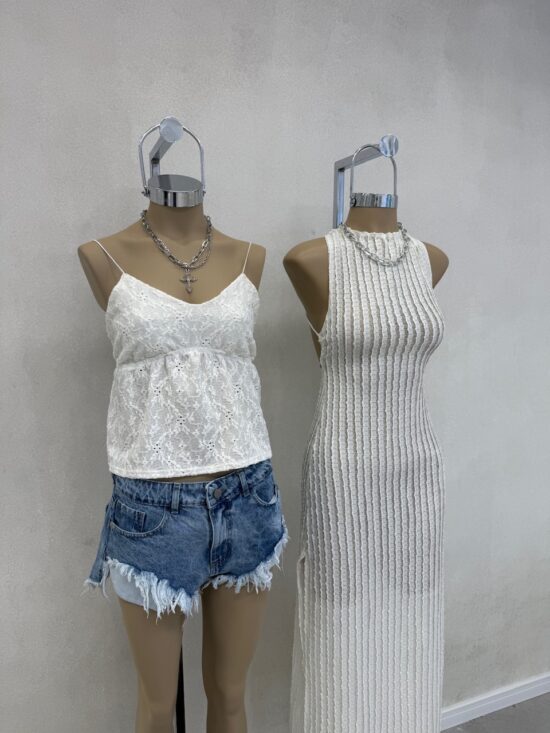 Top Con Tiras Y Elástico Broderie De Punto