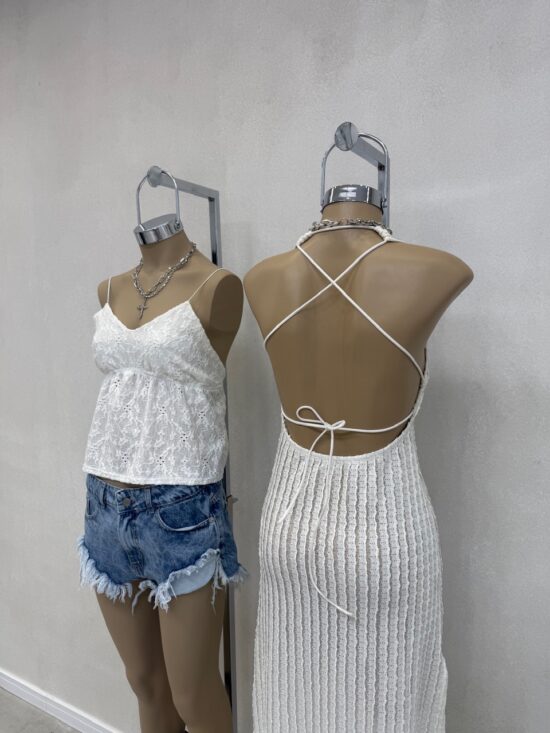 Vestido Largo Espalda Cruzada Crochete