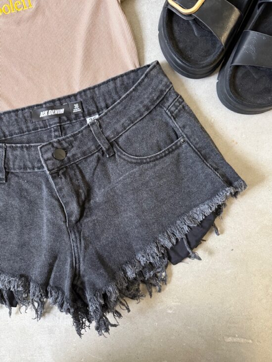 Short Gris Tiro Bajo Desflecado Localizado Suave