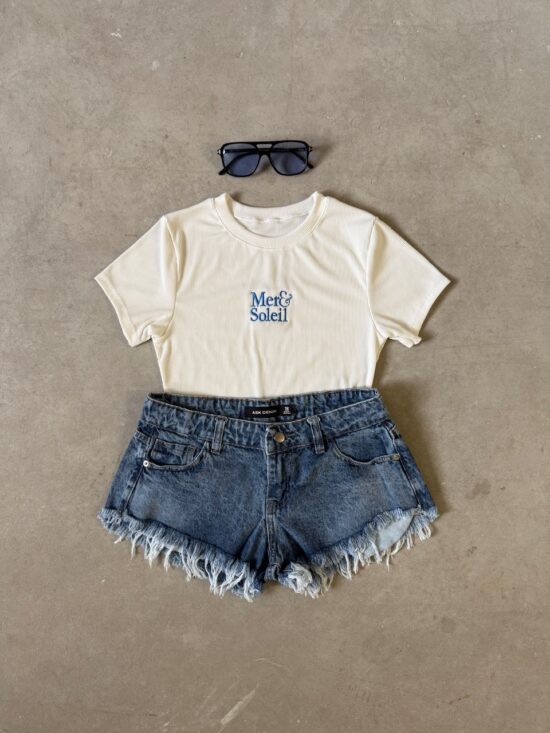 Short Azul Tiro Bajo Desflecado Acid Quebrado - Azul, 36