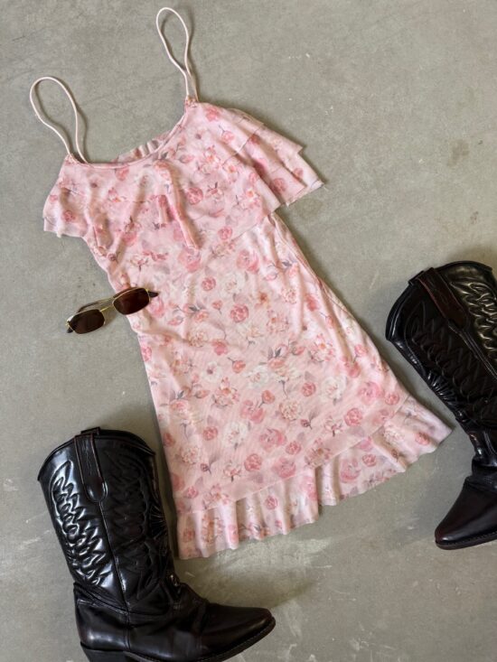 Vestido Triple Volado Escote Sublimado Flores Microtul