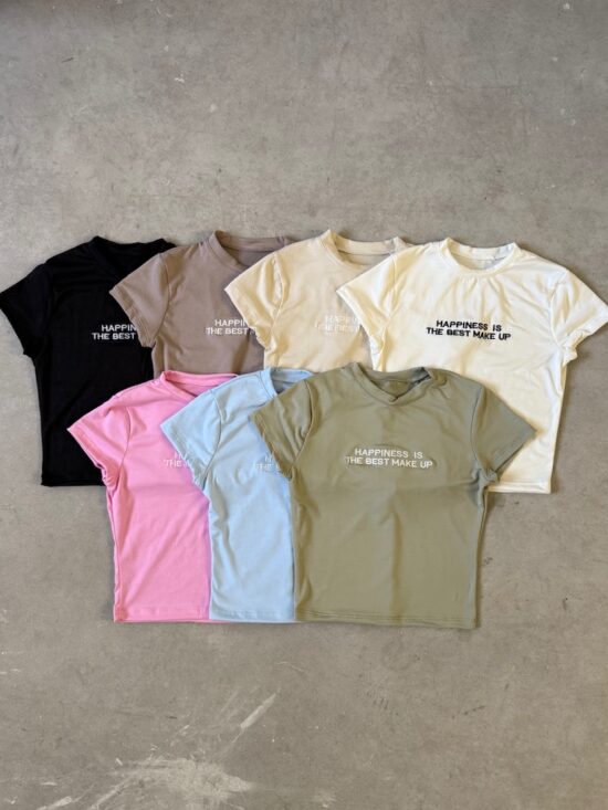 Remera Baby Tee Happiness Bordado Modal