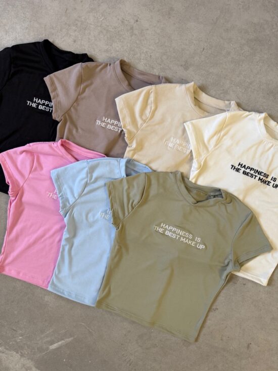 Remera Baby Tee Happiness Bordado Modal