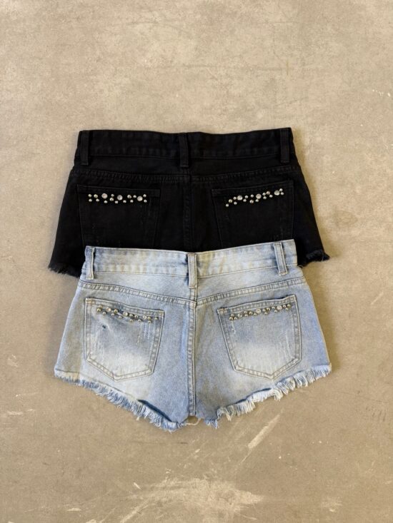 Short Tiro Medio Desflecado con Hotfix y Roturas