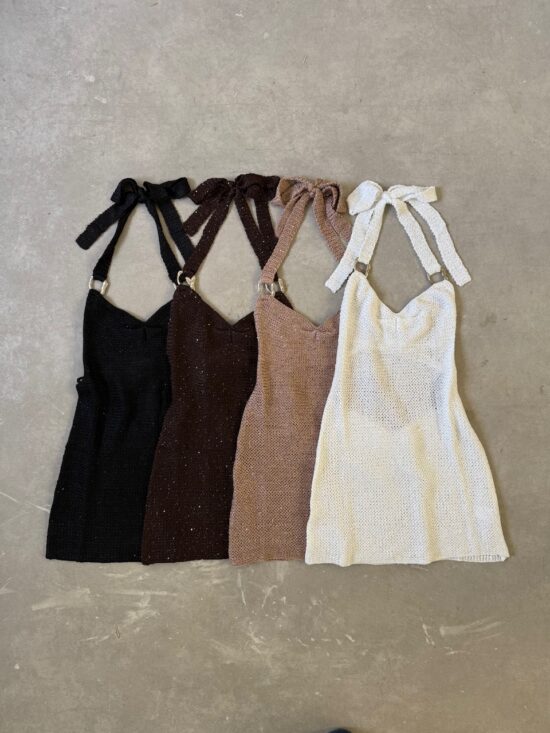 Vestido Largo de Lurex Tejido y Tiras - Beige, U