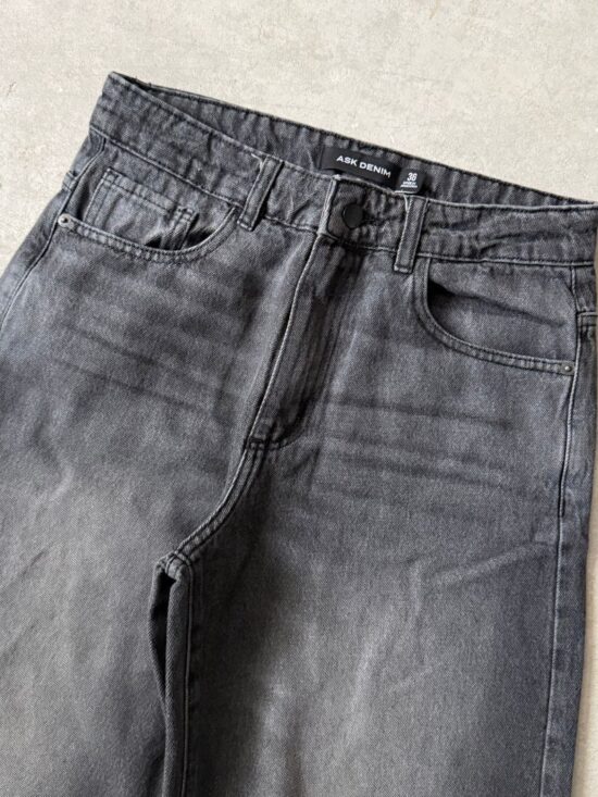 Wide-Leg Gris Tiro Medio Localizado Bigotes Presilla Trasera