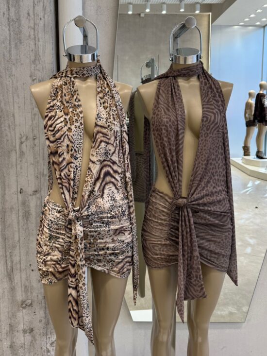 Vestido Doble Lazo Sublimado Animal Print Microtul