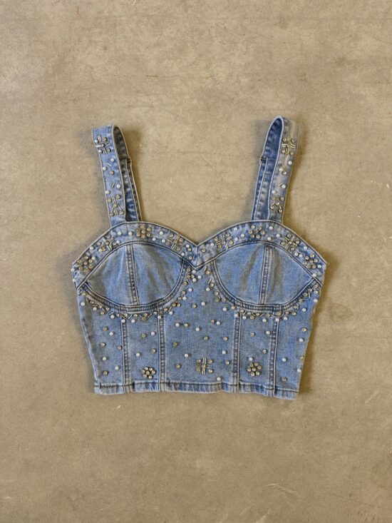 Corsette Denim Elastizado Perlas Strass