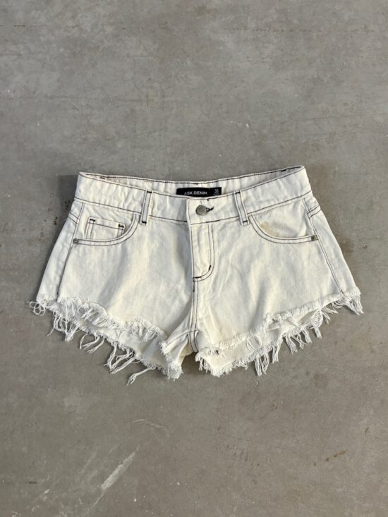 Short Off White Tiro Bajo Desflecado Costura Color