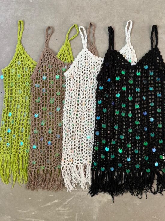Vestido Crochette Lentejuelas y Flecos