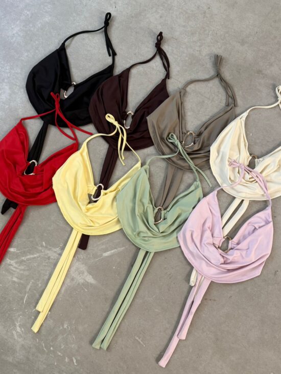Crop Top Halter Con Hebilla Microfibra