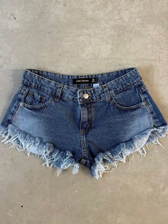 Short Azul Tiro Bajo Desflecado Acid Quebrado