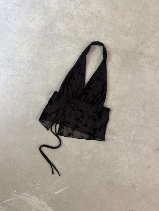 Top Halter Con Frunce Flores Microtul