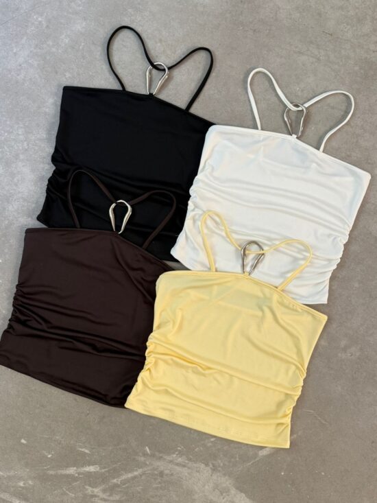 Top Strapless Tiras Al Cuello y Frunces Laretales Con Argolla Microfibra