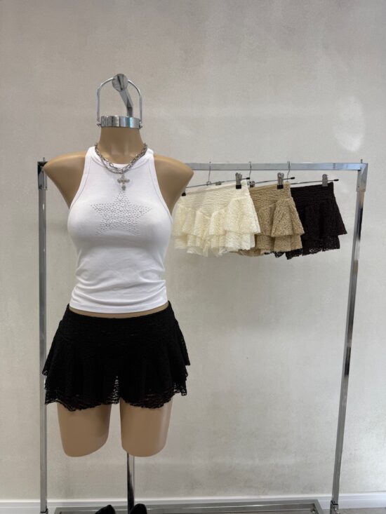 Falda Skort Con Volados Encaje