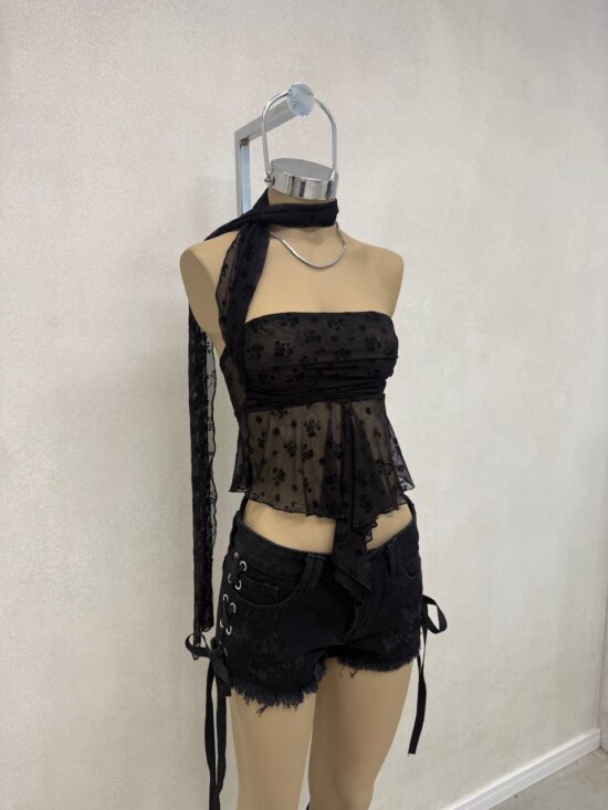 Top Lazo Cruzado Tul Negro