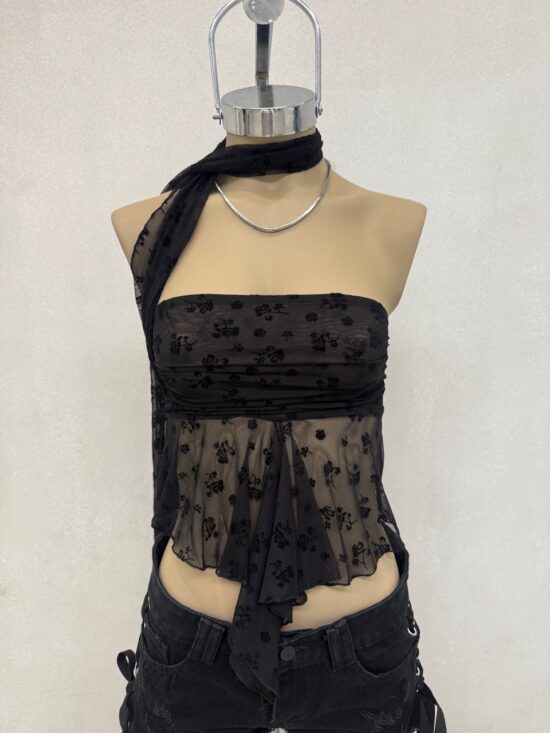 Top Lazo Cruzado Tul Negro