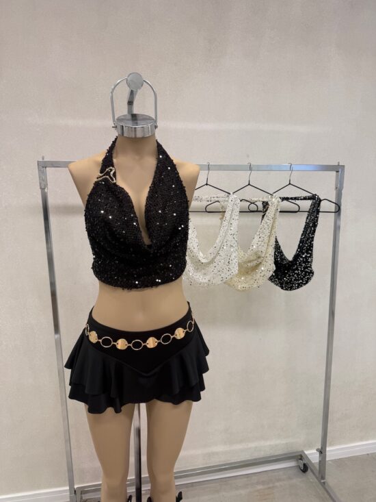 Top Buche Lentejuelas Hebiella Dorada