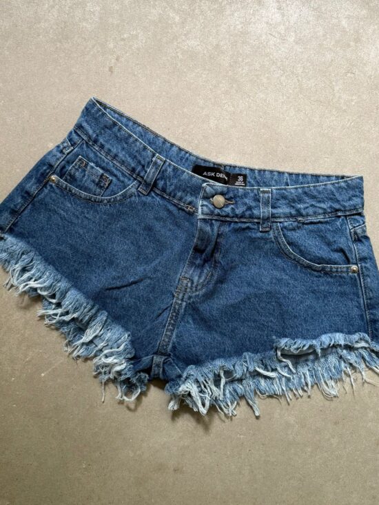 Short Azul Tiro Bajo Desflecado