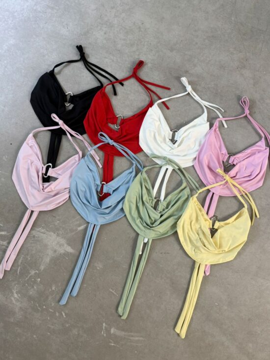 Crop Top Halter Con Hebilla Microfibra