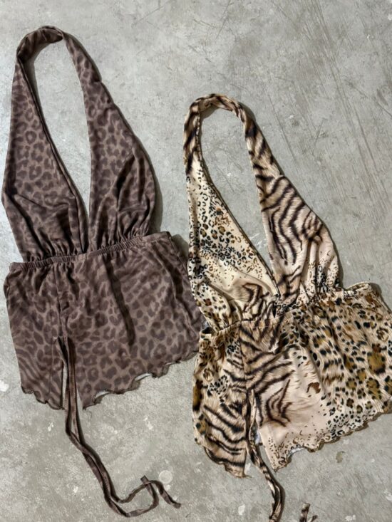 Top Halter Con Frunce Sublimado Animal Print Microtul