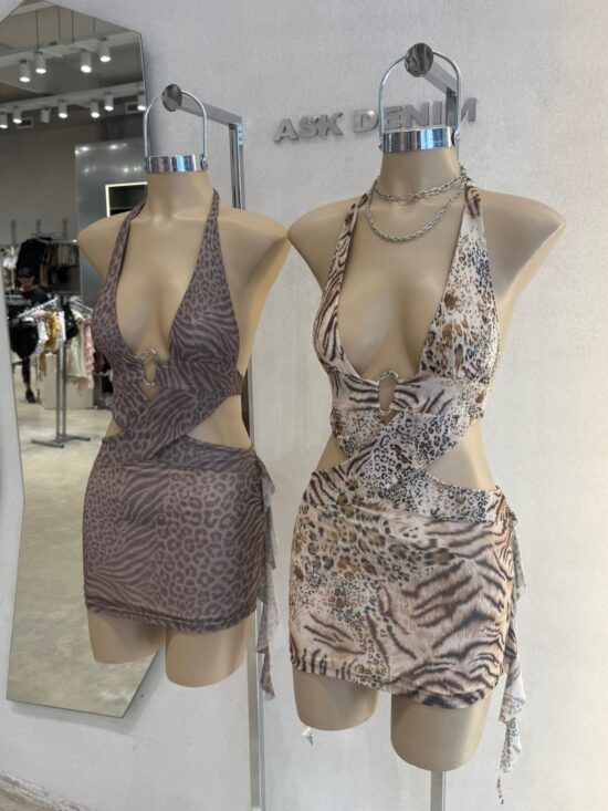 Vestido Cruzado Animal Print Con Argolla Microtul