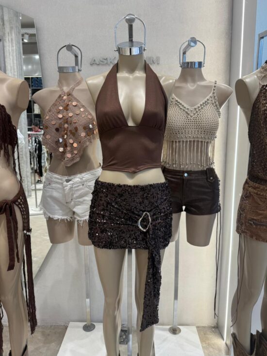 Falda Lentejuelas Con Lazo y Hebilla