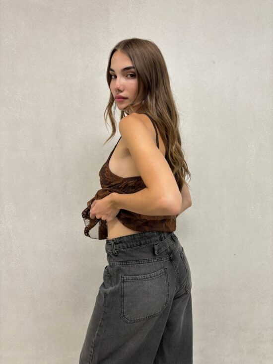 Wide-Leg Gris Tiro Medio Localizado Bigotes Presilla Trasera