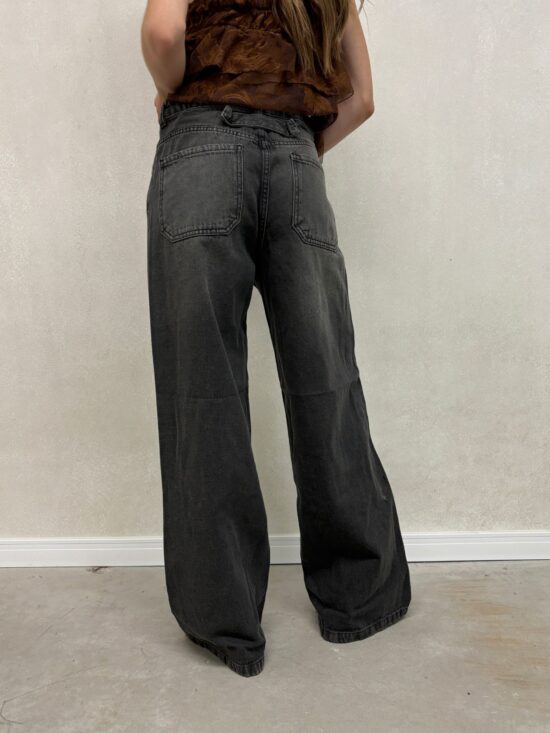 Wide-Leg Gris Tiro Medio Localizado Bigotes Presilla Trasera