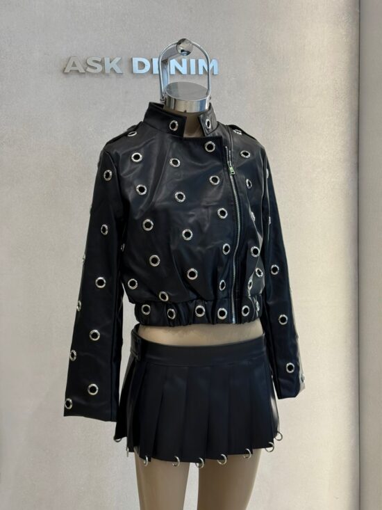 Campera Cuerina Cintura Elastica Circulos