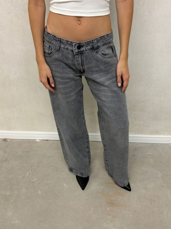 Wide-Leg Gris Tiro Bajo Bigotes