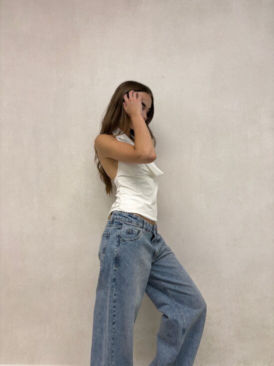 Wide-Leg Celeste Tiro Bajo Localizado Quebrado