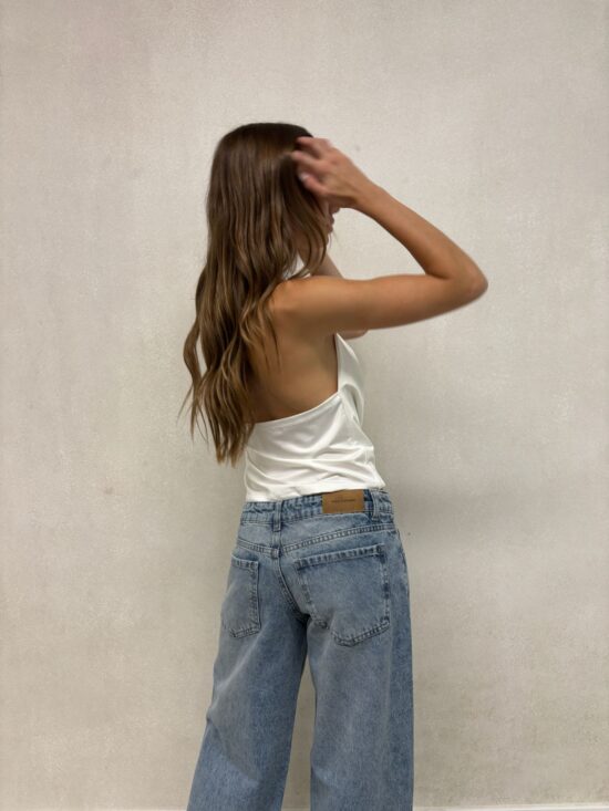 Wide-Leg Celeste Tiro Bajo Localizado Quebrado