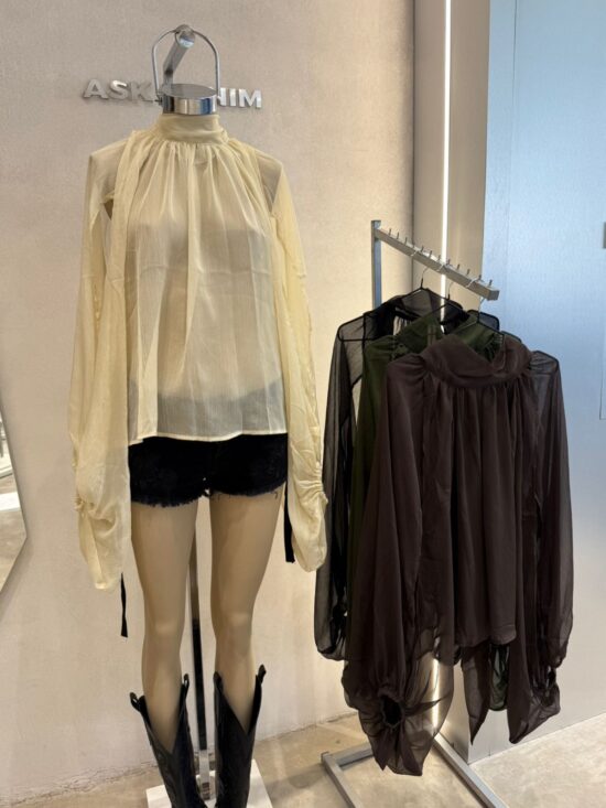 Blusa de Tul con Mangas Globo Cuello Cerrado