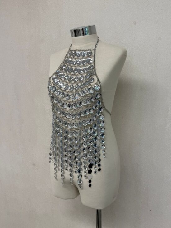 Top Halter Cristales con Flecos