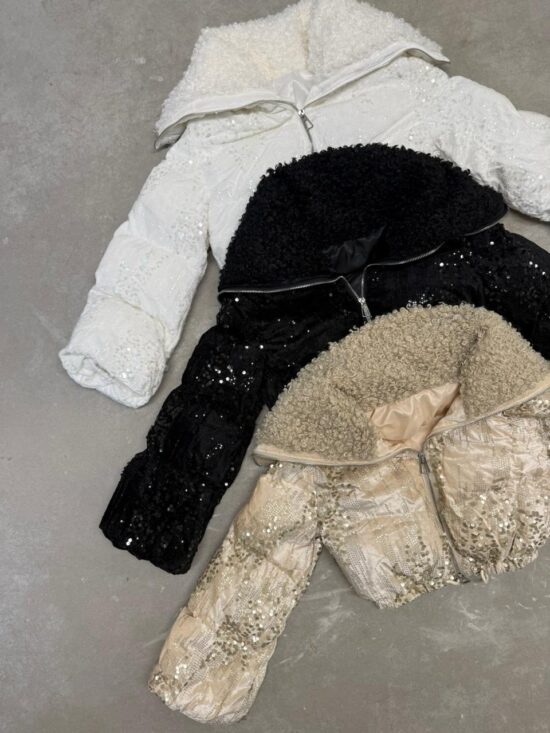 Campera Puffer con Lentejuelas y Corderito