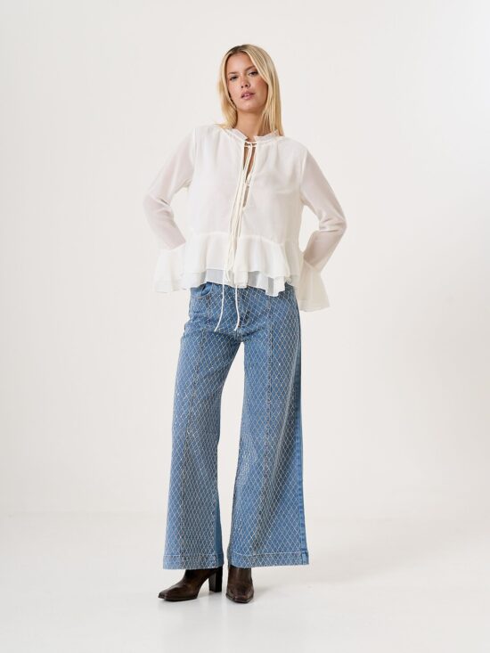 Wide-Leg Tiro Medio Tiras de Strass Rombo