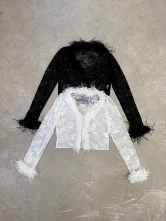 Top Manga Larga Encaje con Piel Sintetica