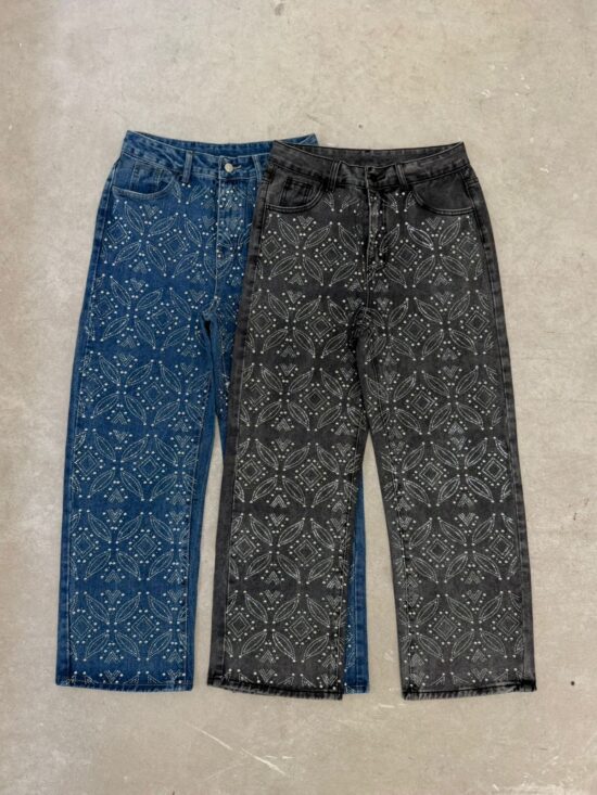 Wide-Leg Tiro Medio Strass Floral-Diamante