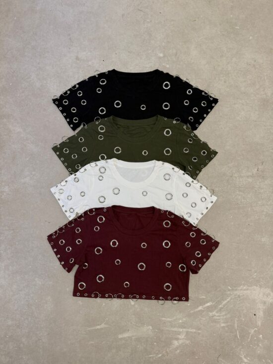 Remera Crop Calada Circulos y Argollas
