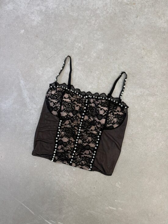 Corsette Combinado de Encaje Con Perlas y Strass