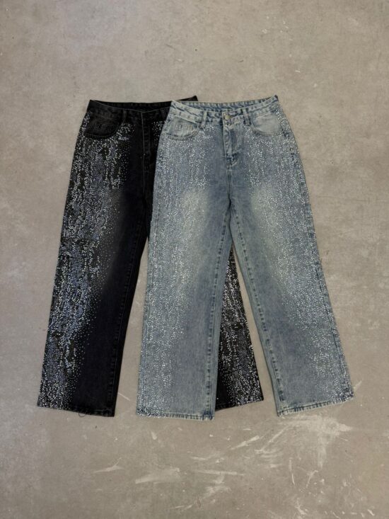 Wide-Leg Tiro Medio Strass Degradado en los Costados