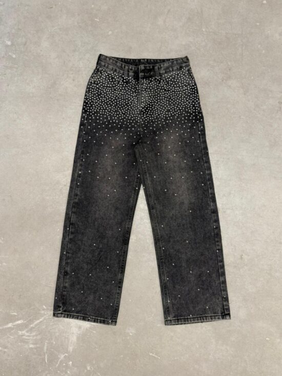 Wide-Leg Tiro Medio Lluvia de Strass