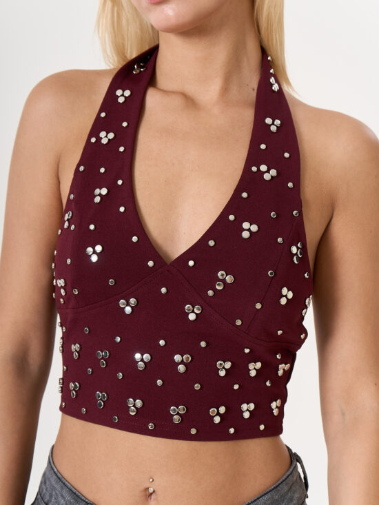 Top Halter Escote V Tachas