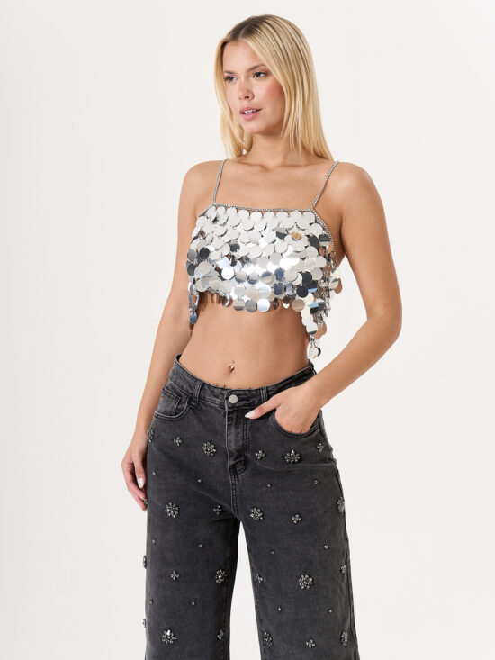 Top Circulos Metalizado con Cadenas