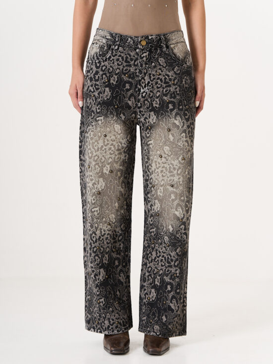 Wide-Leg Tiro Medio Animal Print con Tachas