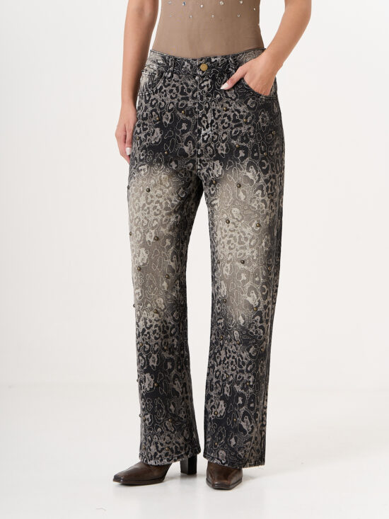 Wide-Leg Tiro Medio Animal Print con Tachas