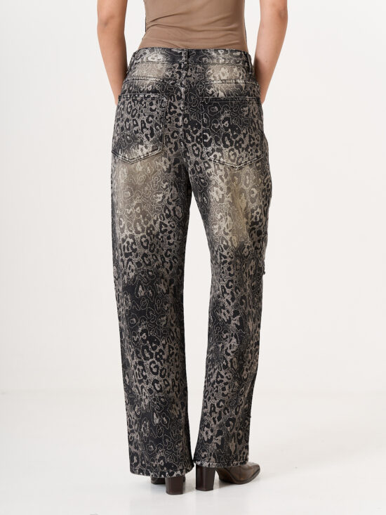 Wide-Leg Tiro Medio Animal Print con Tachas